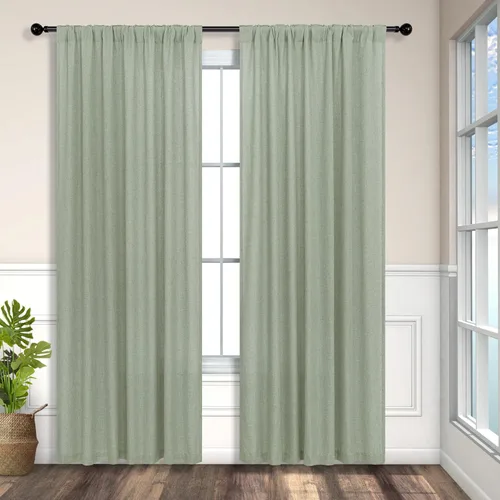 Miniatura 23 de Cortinas de lino gris claro, 2 paneles, presillas traseras, bolsillo para cortinero, semitraslúcidas, ahorran energía, estilo rústico, arpillera