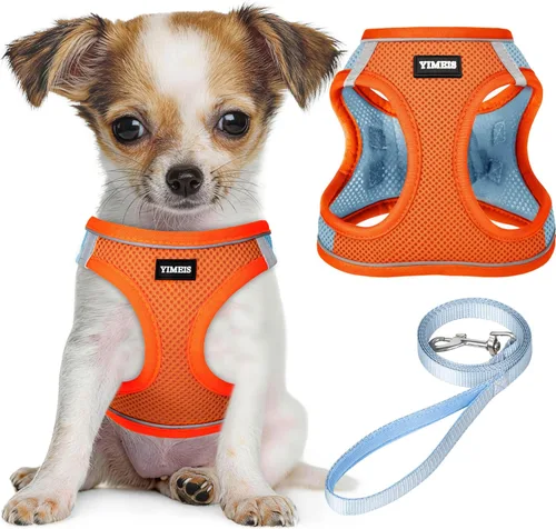 Miniatura 16 de YIMEIS Juego de arnés y correa para perro, arnés de malla suave sin tirones, chaleco reflectante ajustable para cachorros para perros pequeños
