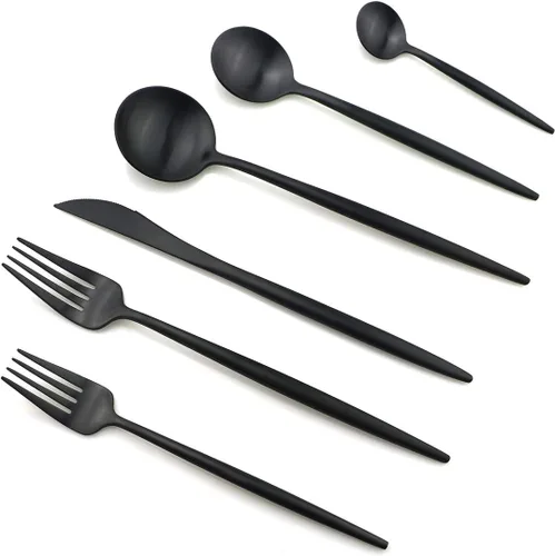 Miniatura 21 de Juego de cubiertos de 5 piezas, color negro mate, juegos de cubiertos de acero inoxidable 18/10, incluye cuchara tenedor y cuchillo con cuchara