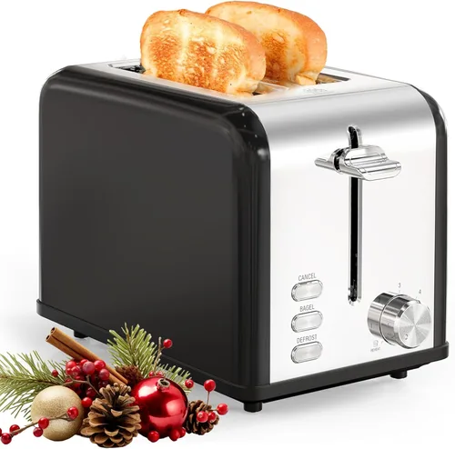 Miniatura 10 de YSSOA Tostadora de acero inoxidable de 2 rebanadas, 6 ajustes de tostado y 3 funciones, ranura extra ancha y bandeja extraíble para migas, para pan
