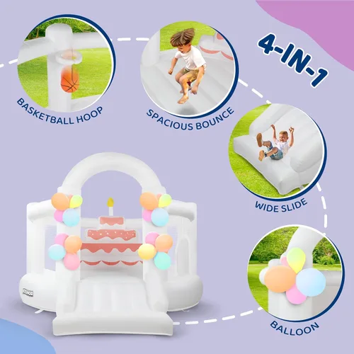 Miniatura 3 de JOYMOR Bounce House para niños (12 pies x 10 pies x 7.2 pies) con tobogán, globos, espaciosa gorila, casa de rebote blanca para fiesta de cumpleaños