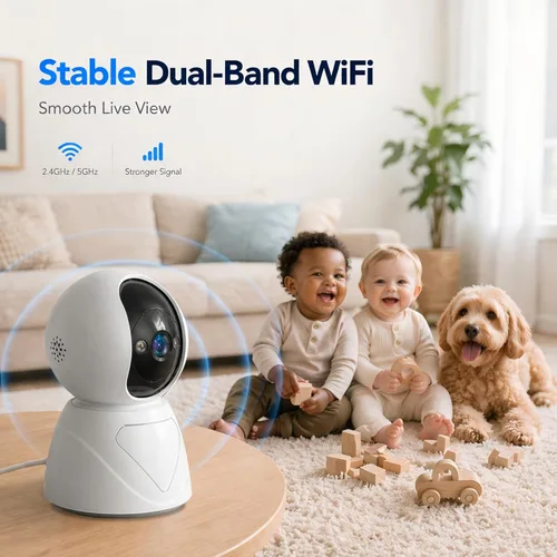 Miniatura 6 de Cámara de Seguridad Interior Panorámica/Inclinable de 3MP, WiFi 5G Cámaras Domésticas Giratorias 360° para Monitor de Bebé/Cámara de Mascotas
