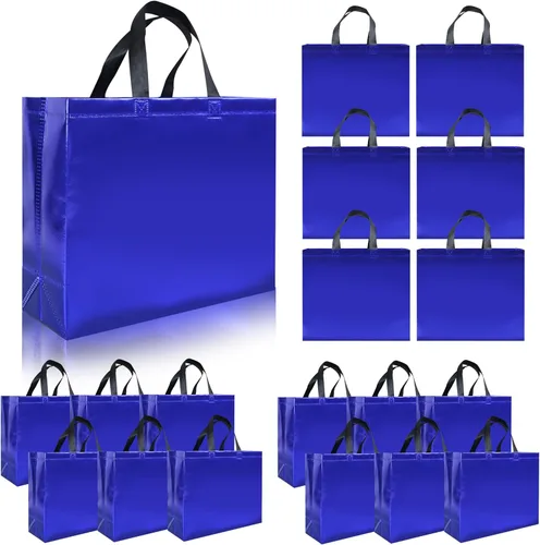 Miniatura 8 de cabzymx 15 bolsas de regalo reutilizables de color rojo brillante con asas, 12.6 x 4.7 x 11 pulgadas, bolsas de fiesta con base resistente, bolsa
