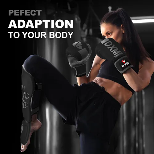 Miniatura 6 de DXM SPORTS Espinilleras de artes marciales kickboxing con protección en el empeine para Muay Thai, boxeo, artes marciales, karate, taekwondo
