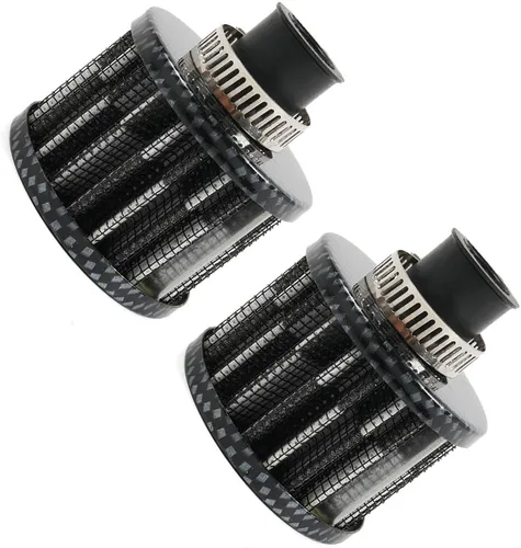 Miniatura 15 de 2 piezas de filtro de aire de entrada de aire frío con respiradero de 12 mm, filtro de respiración para tapa de válvulas para automóvil y Negro