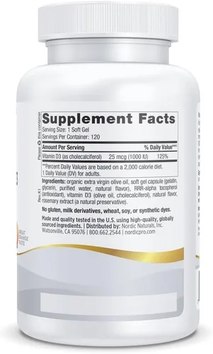Miniatura 2 de Nordic Naturals Pro Vitamina D3 1000, naranja – 120 mini geles suaves – 1000 UI de vitamina D3 – Apoya huesos saludables, estado de ánimo y función