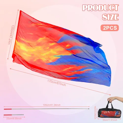 Miniatura 2 de Juego de 2 Banderas de Adoración y Alabanza de 67" x 43.3" con Varilla Flexible Fuego Consumidor Bandera de Adoración Banderas de Danza de Alabanza