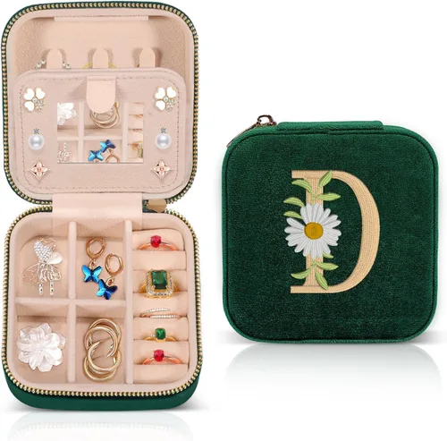 GSPY Joyero de viaje de terciopelo, estuche de viaje pequeño, joyero personalizado con inicial, organizador de joyas de viaje, regalos con