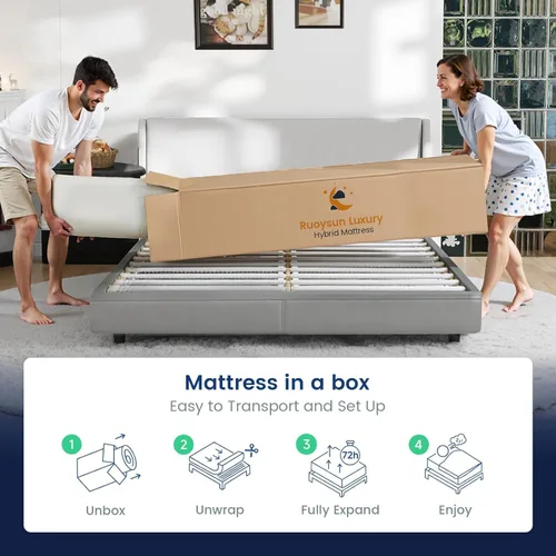 Miniatura 6 de Ruoysun 12 Inch King Size Mattress, Firm Hybrid Mattress with 7-Zone Pocket Springs & Cooling Gel Memory Foam, Luxury Pressure Relief Bed in a Box
