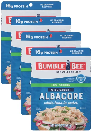 Miniatura 18 de Bumble Bee - Atún blanco de aleta Albacore en agua en sobres de 71 g - Paquete de atún capturado de forma salvaje listo para comer - 16 g