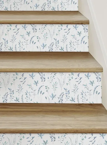Miniatura 3 de Tiras elevadoras de escalera para despegar y pegar hojas botánicas de acuarela (azul, paquete de 6, 48 pulgadas de ancho x 6 pulgadas de alto)