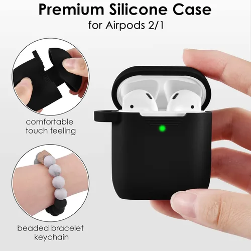 Miniatura 4 de Filoto Compatible con Funda para Air pod, Linda Funda Apple 2/1 para Mujeres, Funda Protectora de Silicona con Llavero de Pulsera (Negro)