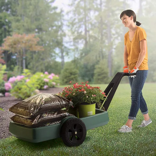 Miniatura 7 de Simplay3 Carrito para exteriores para patio y jardín, mango largo, fácil de girar, 2 ruedas, carrito de plástico resistente para el patio trasero