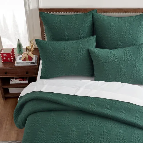 Miniatura 2 de Levtex Home - O Colcha para árbol de Navidad - Juego de 2 fundas de almohada europeas - Pinos - Verde - Edredón (26 x 26 pulgadas), sin relleno