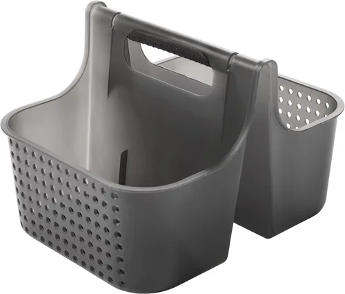 madesmart Organizador de ducha portátil con mango suave, organizador de plástico para jabón, champú y artículos esenciales de baño, carbón Carbono