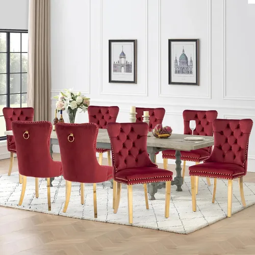 Miniatura 83 de Juego de 2 sillas de comedor de terciopelo tapizadas con ribete de cabeza de clavo y patas doradas chapadas en acero inoxidable para cocina