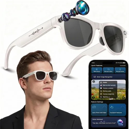 Miniatura 14 de Lentes inteligentes AI con gafas de cámara 4K de 8 MP, gafas de grabación de video 2026 1200P para mujeres y hombres, traducción en tiempo real