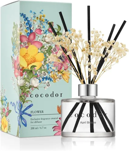 Miniatura 22 de COCODOR Juego de Difusor de Varillas de Junco con Flores / 6.7 oz / Eucalipto Limón / Difusor de Aroma con Varillas Fragancia para el Hogar Difusor