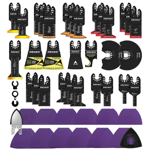 Miniatura 9 de AMZWEI 100 cuchillas oscilantes de titanio para herramientas, hojas de sierra profesionales de borde curvo, corte de metal, madera y plástico, 4