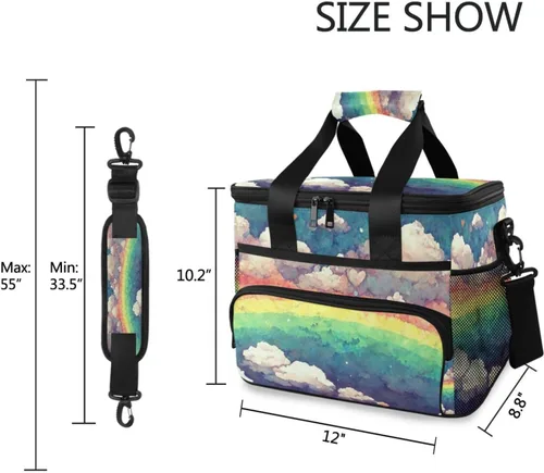 Miniatura 6 de Bolsa enfriadora con diseño de arcoíris para 24 latas, con aislamiento, a prueba de fugas, cruzada y de mano, mantiene fresco hasta 12 horas