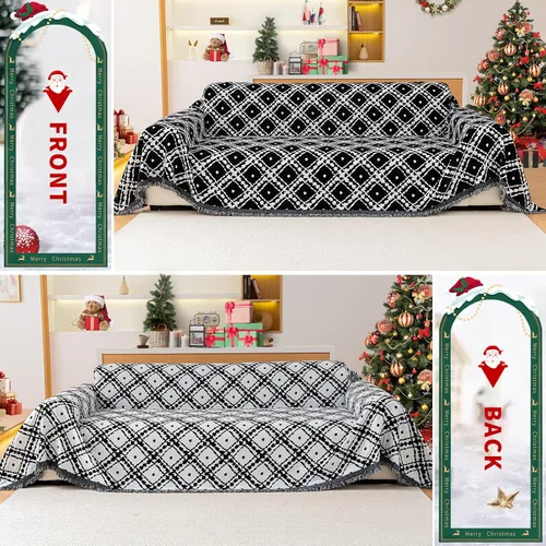 Miniatura 3 de Manta Funda Reversible para Sofá, Fundas de Sofá de Navidad, Manta Funda de Sofá de Chenille, Fundas de Sofás de Navidad Lavables, 71"×71" Protector