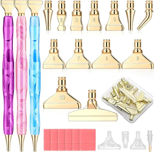 ZYNERY Kit de 40 bolígrafos de pintura de diamante, 13 puntas de acero inoxidable para accesorios de pintura de diamantes con 12 arcilla, bolígrafos