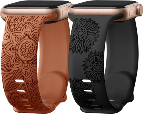 Miniatura 22 de Odbeai Correa deportiva de silicona suave con grabado floral compatible con Apple Watch de 1.496 pulgadas, 1.575 pulgadas, 1.614 pulgadas, 1.654