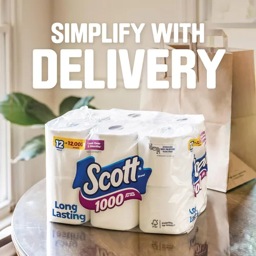 Miniatura 8 de Scott - 1000 hojas por rollo de papel higiénico, 4 rollos, toallas de baño