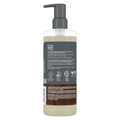 Miniatura 2 de DOVE MEN + CARE Champú 2 en 1 + Acondicionador Aceite de Jengibre y Coco para Cabello Hidratado+Complejo Mineral, 17.5 oz