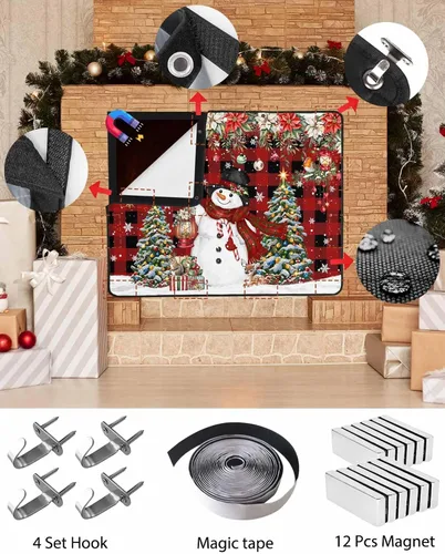 Miniatura 34 de Cubierta magnética azul para chimenea, detiene la pérdida de calor, pantalla de chimenea para interiores, bolas de gnomos de Navidad, árbol de copo