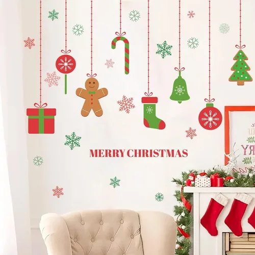 Miniatura 8 de Calcomanías de pared de Navidad, calcomanías de galletas de jengibre, decoración de pared de Feliz Navidad, calcomanías de pared extraíbles