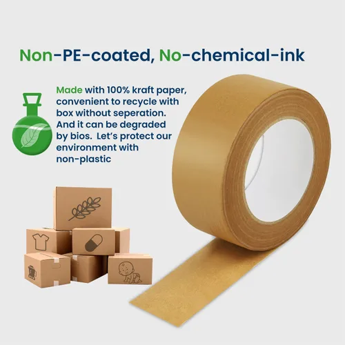Miniatura 3 de Lichamp Cinta de embalaje de papel Kraft, cinta de envío marrón engomada para cajas y cartones, 2 pulgadas x 55 yardas x 7 mil