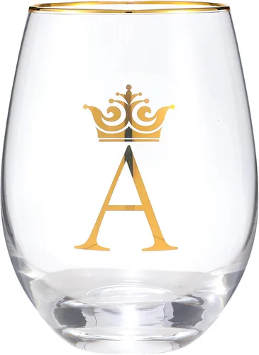 Vaso de vino de 15 onzas con letra A, regalo personalizado con inicial, para boda, dama de honor, cumpleaños, graduación, para hombres y mujeres,