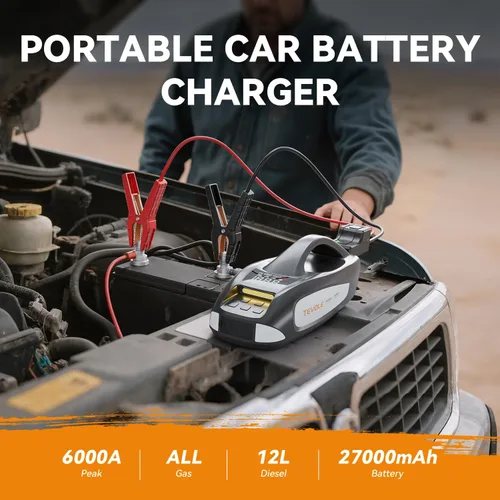 Miniatura 3 de Arrancador de 6000A con compresor de aire, arrancador de batería de automóvil portátil de 27000mAh 160PSI, paquete de batería de 12V