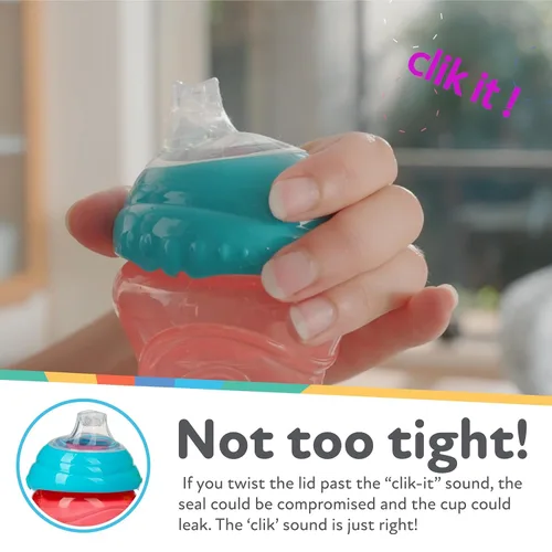 Miniatura 6 de Nuby Clik-It - Vaso para sorber de fácil agarre sin derrames y boquilla suave para niños, paquete de 3, 10 onzas, 6 meses en adelante