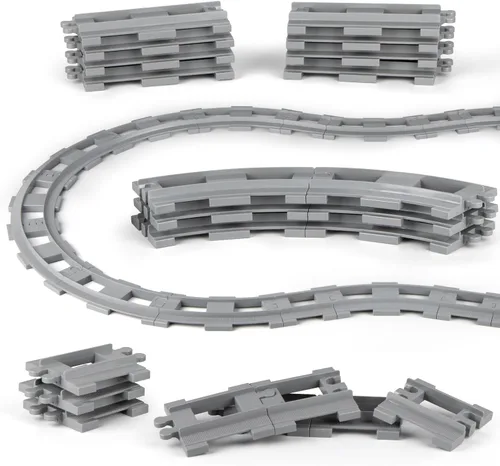 Juego de bloques de construcción de vías de tren de Finger Rock City con pistas curvas y rectas, juego de expansión de vías de tren con raíles