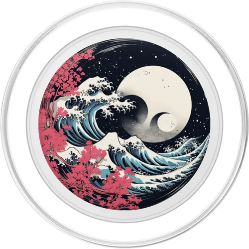 Miniatura 2 de Japón Cherry Blossom Yin Yang Bonsai Great Wave Moon Night PopSockets MagSafe PopGrip para iPhone