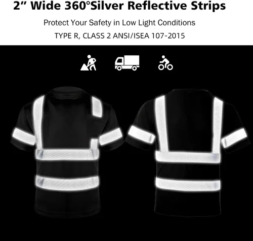 Miniatura 5 de VENDACE Camisas de seguridad para hombre, paquete de 3, alta visibilidad, reflectantes, manga corta, camisa de trabajo negra (negra, 2XL)