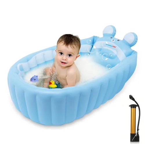 Miniatura 9 de Bañera inflable para bebé, asiento de bañera para recién nacido, piscina antideslizante para sentarse, ducha plegable para niños pequeños, baño