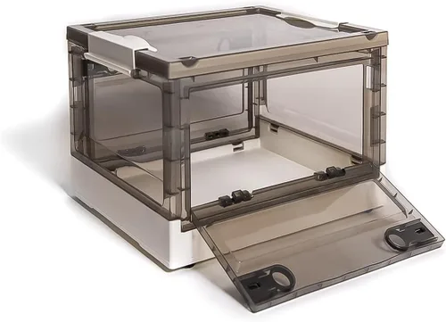 Miniatura 2 de Paquete de 3 contenedores de almacenamiento de apertura lateral, tapa apilable plegable, fácil de ordenar con caja de almacenamiento, ideal