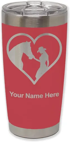 Miniatura 22 de LaserGram Vaso aislado al vacío de 20 onzas, corazón de vaquera de caballo, grabado personalizado incluido (negro)