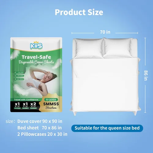 Miniatura 7 de KIIS Fundas Desechables Travel-Safe para Viajes, Sábana de Cama Desechable, Funda de Edredón/Consolador Desechable, Fundas de Almohada Desechables
