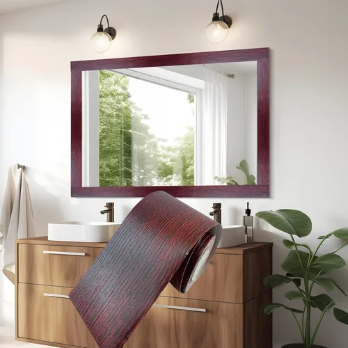 YESUS Marco de papel tapiz 3D de grano de madera gris oscuro, extraíble, PVC, impermeable, para despegar y pegar, para decoración de pared (rojo, 2