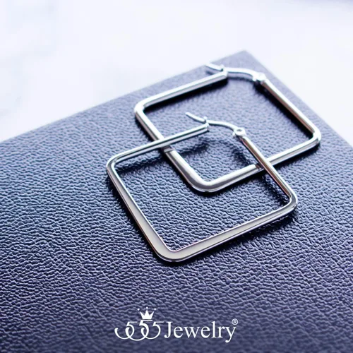 Miniatura 3 de 555Jewelry - Pendientes de aro cuadrado de acero inoxidable para mujer