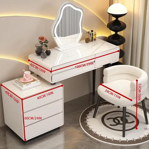 Miniatura 3 de Escritorio de tocador con luces, tocador de maquillaje con espejo, tocador con cajón grande, 3 modos de iluminación de brillo ajustable, juego