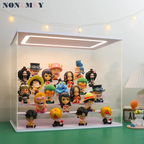 Miniatura 2 de NONEMEY Caja de exhibición de acrílico transparente con luz LED de 2/3/4/5/6 niveles Caja organizadora a prueba de polvo para coleccionables
