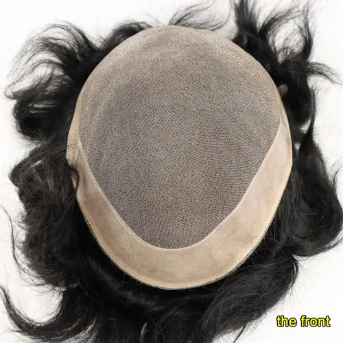 Miniatura 4 de HAPPY&CC Toupee - Piezas de cabello para hombre, sistema europeo de reemplazo de cabello humano de 10 x 8, base mono soldada fina con NPU alrededor
