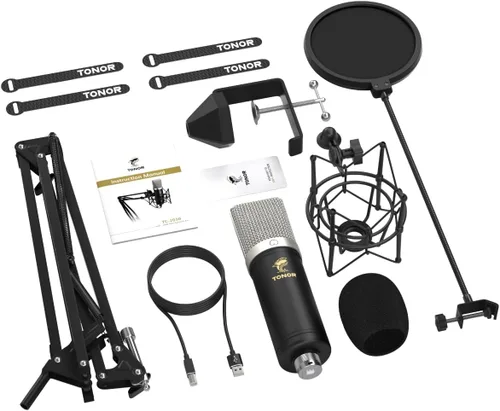 Miniatura 7 de TONOR Micrófono de condensador de 192 kHz/24 bits, kit de micrófono cardioide USB con brazo de pluma mejorado/soporte de choque de araña