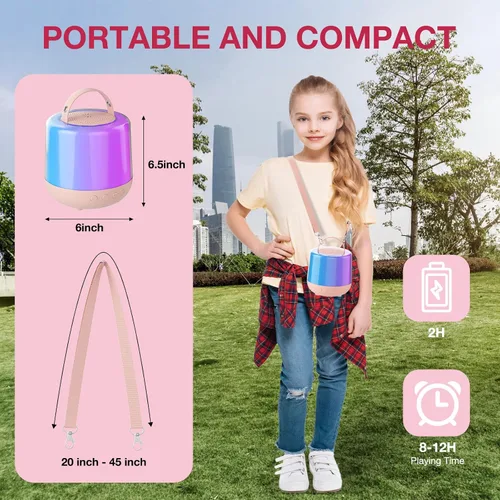 Miniatura 4 de Máquina de karaoke para niños, altavoz Bluetooth portátil con micrófono inalámbrico y luces LED, efectos de voz mágicos, para niñas, fiesta en casa