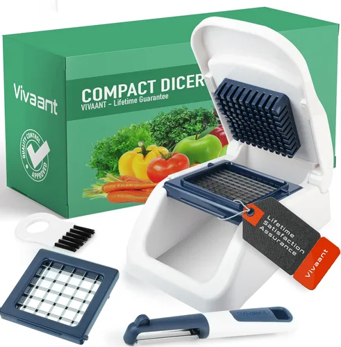 Vivaant Mini dicer compacto - Perfecto para cortar y cortar rápidamente verduras, picador de verduras y cortador con picador manual manual para